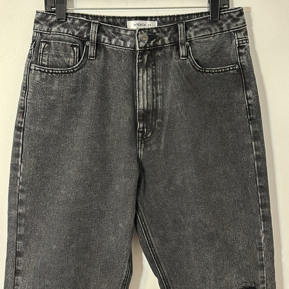 Vigold Denim Billie 90s Jean Women Size 9 Black Wash Distressed Ripped Raw Hem - Picture 6 of 10